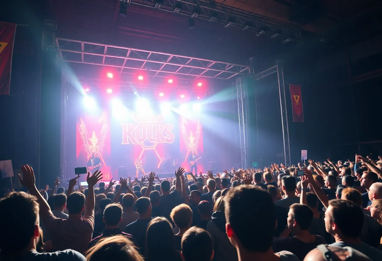 Concert scene with Godsmack performing live