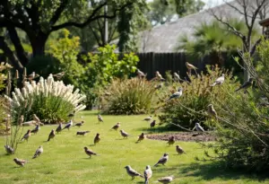A variety of birds in a backyard during the Great Backyard Bird Count