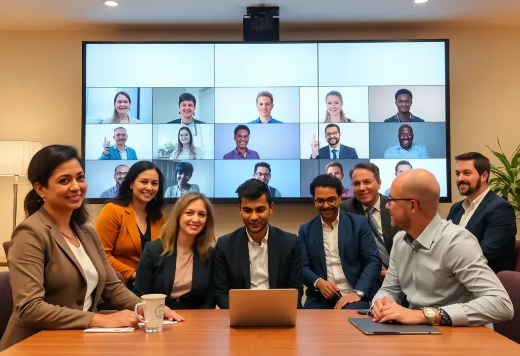 Virtual meeting of hospitality professionals discussing AI integration