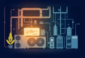 Illustration depicting the advancement of HVAC technology and systems.