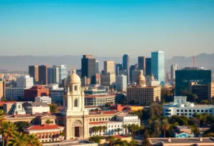 Cityscape of Los Angeles representing political engagement and leadership changes.