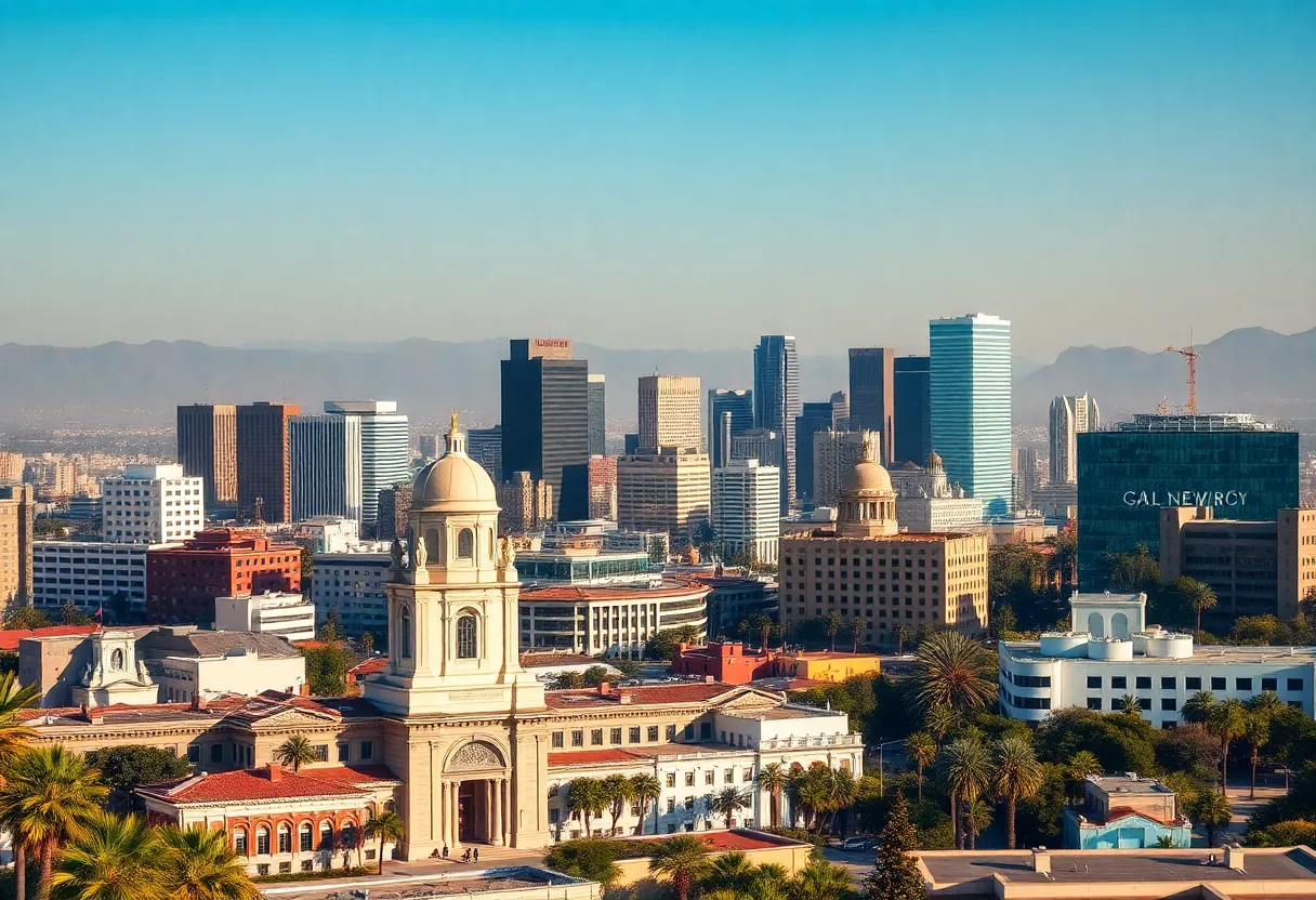 Cityscape of Los Angeles representing political engagement and leadership changes.