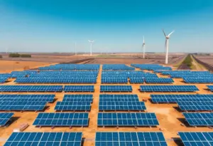 Construction site of the Lucy Solar Project with solar panels and open land