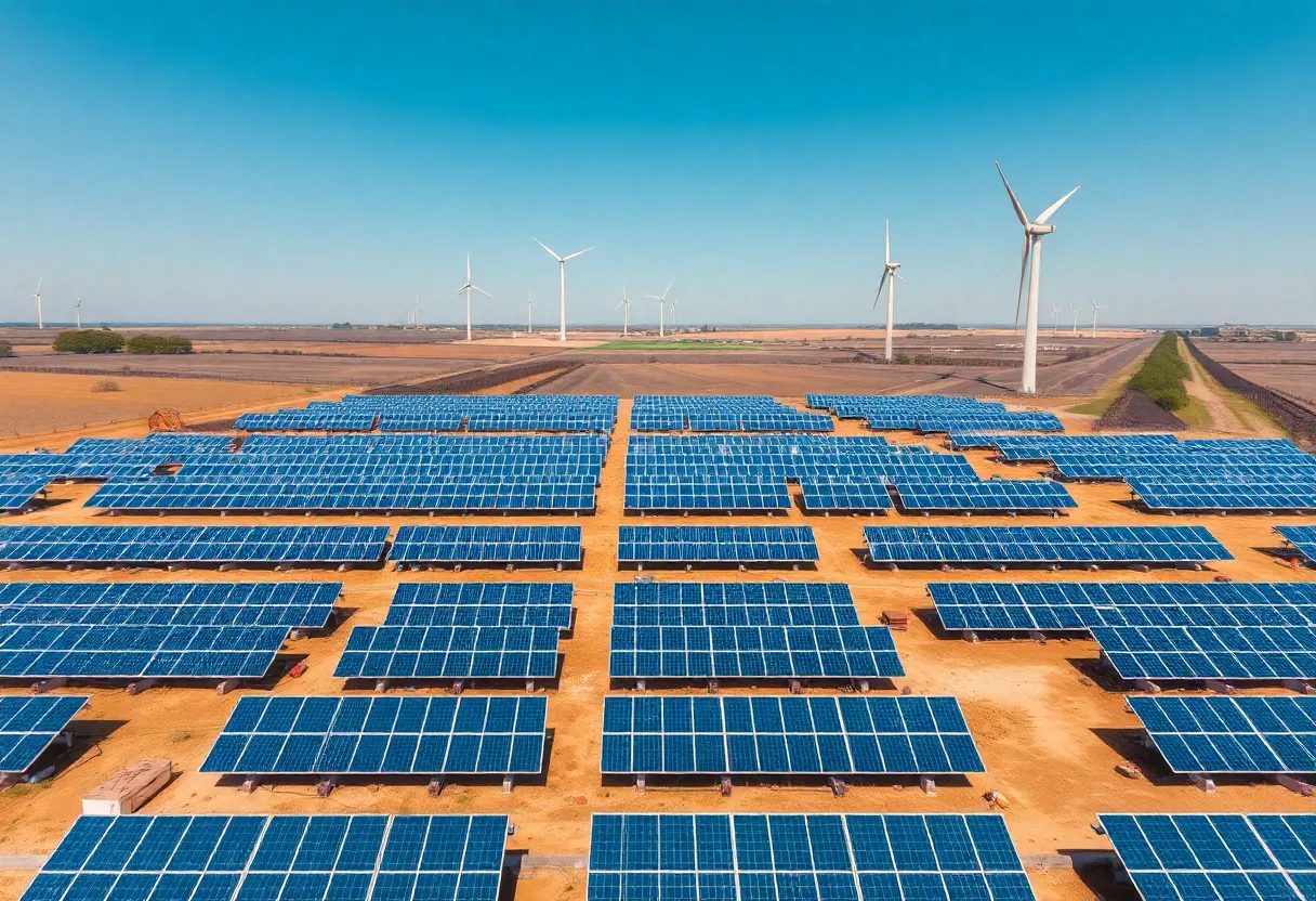 Construction site of the Lucy Solar Project with solar panels and open land