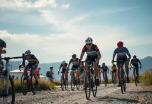 Cyclists in a gravel race representing community engagement