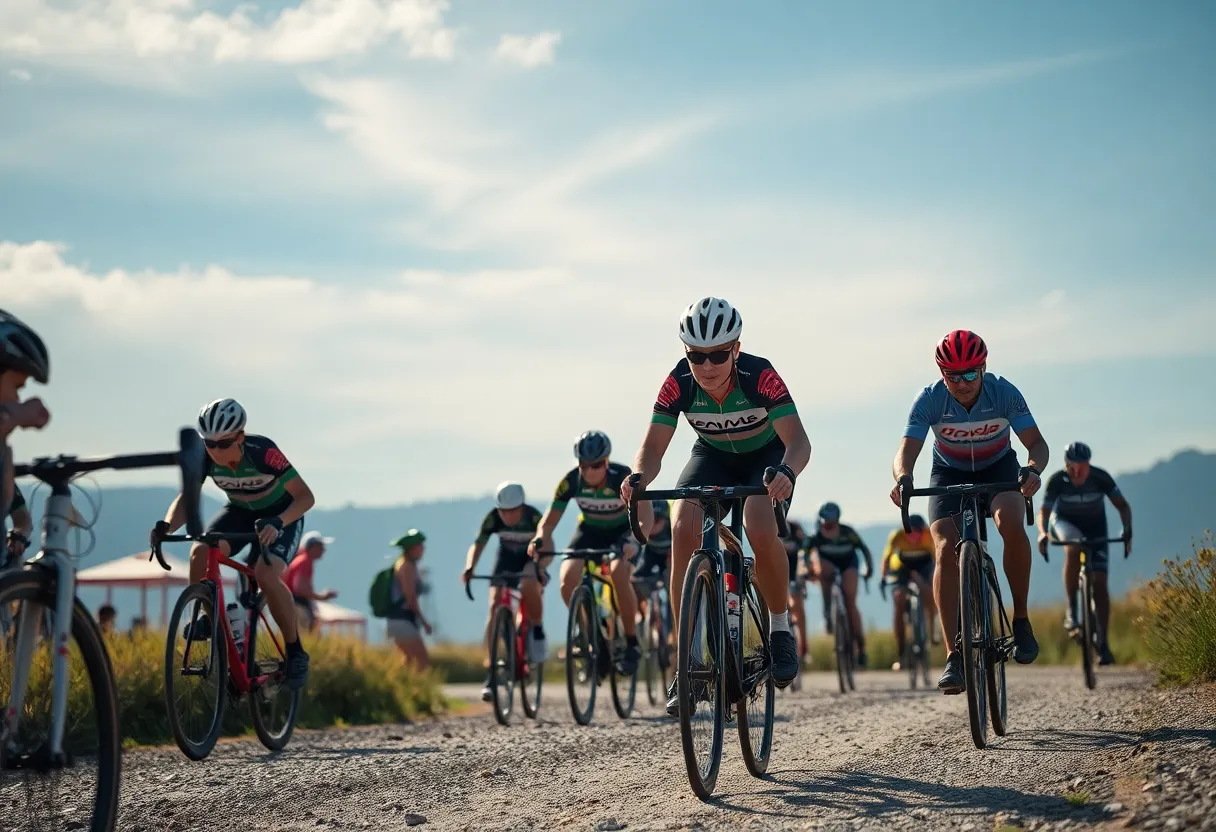 Cyclists in a gravel race representing community engagement