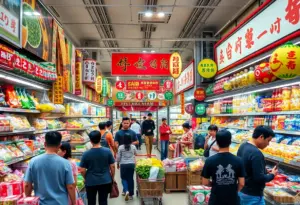 Interior view of MT Supermarket showcasing Asian grocery products