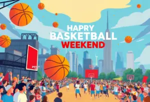 A vibrant illustration for the NBA All-Star Weekend event in Los Angeles