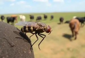 Close-up of a New World Screwworm fly on livestock