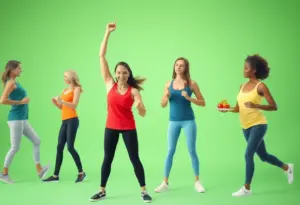 Individuals engaging in exercises and healthy eating for weight loss