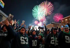 Fans celebrating the Seattle Seahawks Super Bowl victory