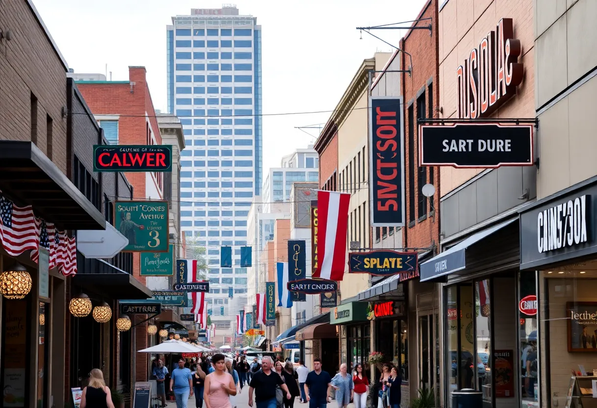 Street view of South Congress Avenue in Austin with local and national retailers.