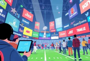 Illustration of audience engagement and advertisement analysis during the Super Bowl.