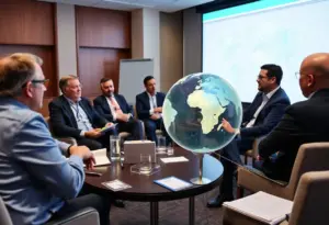 Economists discussing supply chain vulnerabilities at a seminar.