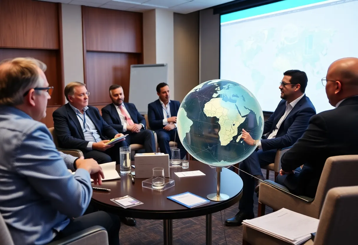 Economists discussing supply chain vulnerabilities at a seminar.