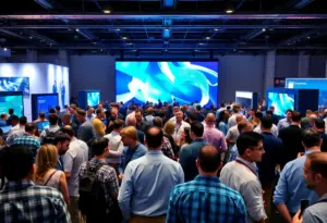 Attendees at a technology conference in Austin engaging in discussions