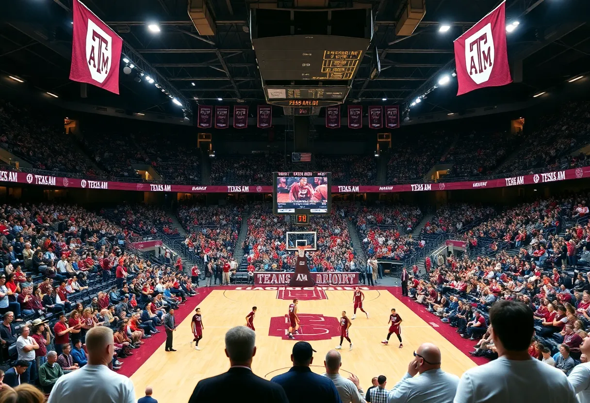 Texas A&M basketball players in action during a game against Florida