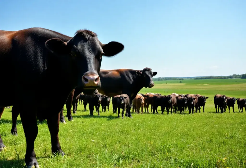 Herd of cattle grazing in Texas