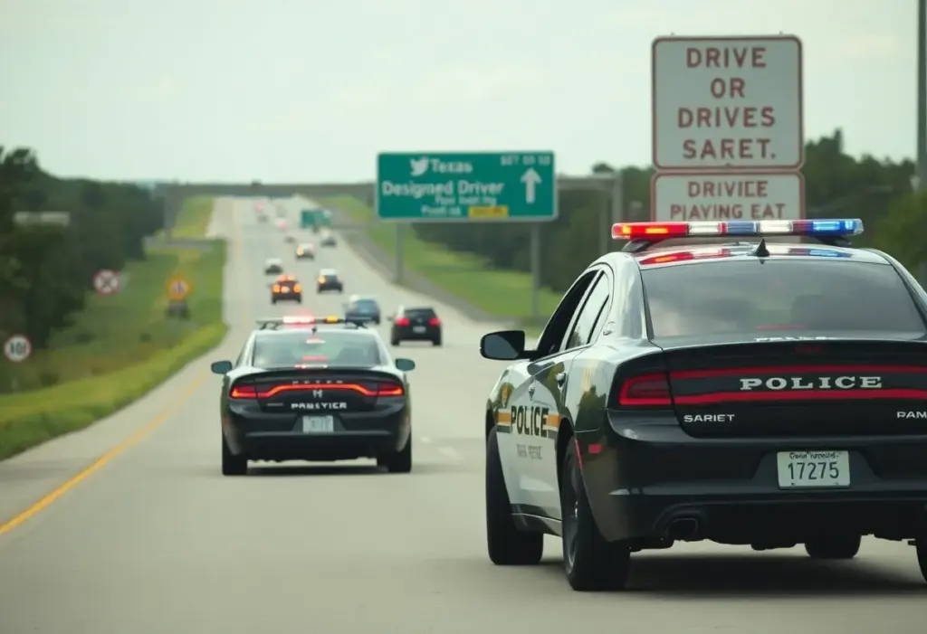 Texas DPS patrol cars on a highway during Super Bowl weekend enforcement