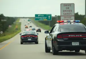 Texas DPS patrol cars on a highway during Super Bowl weekend enforcement