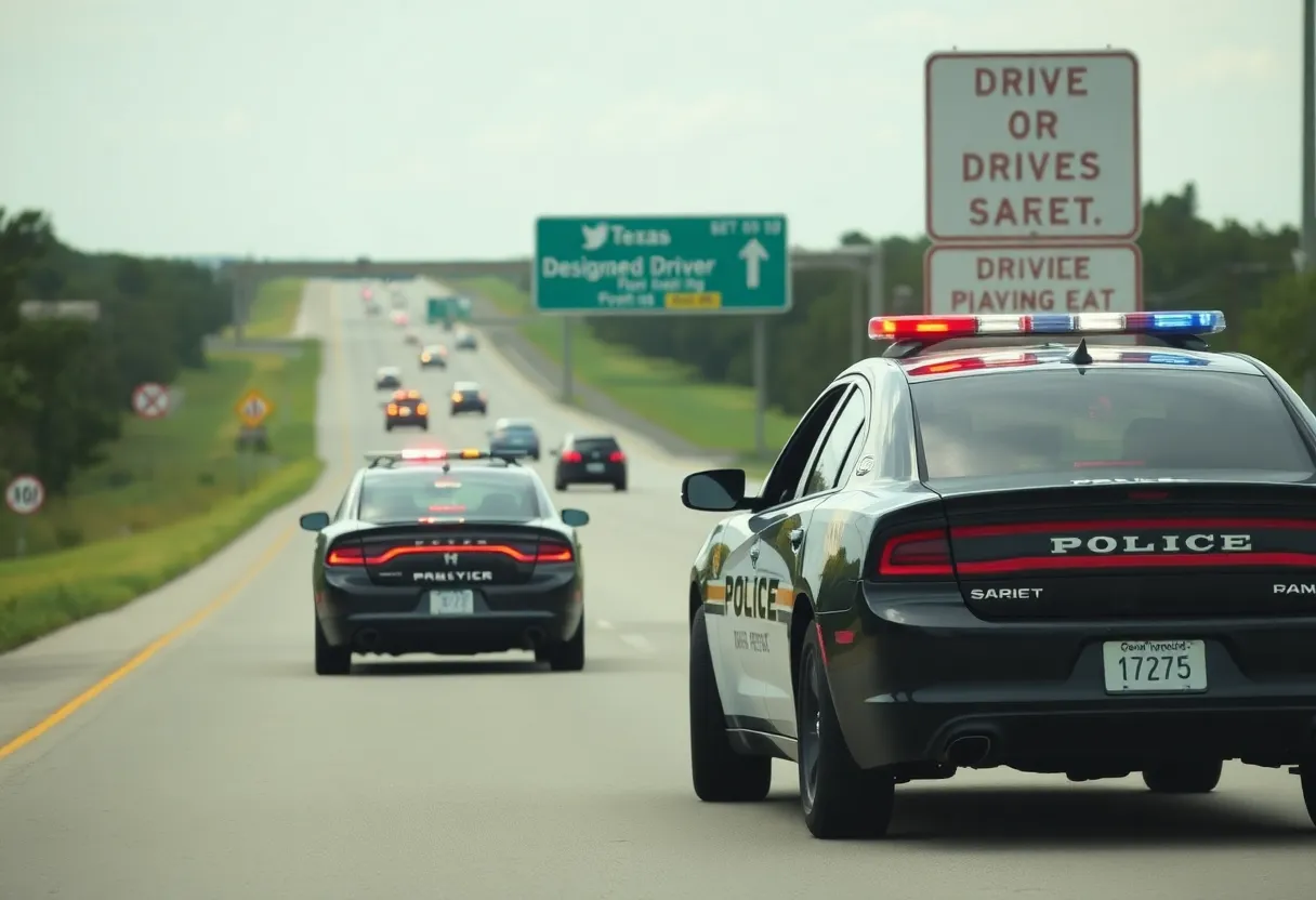 Texas DPS patrol cars on a highway during Super Bowl weekend enforcement