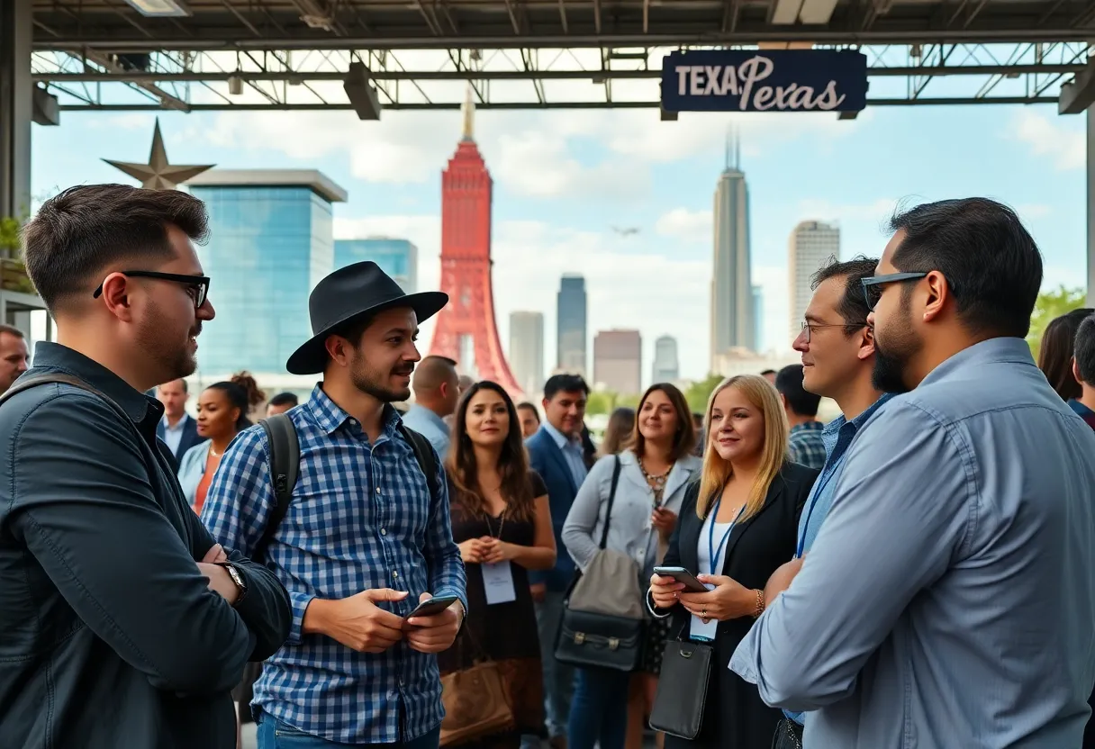 Texas small business entrepreneurs collaborating and discussing in a lively environment.