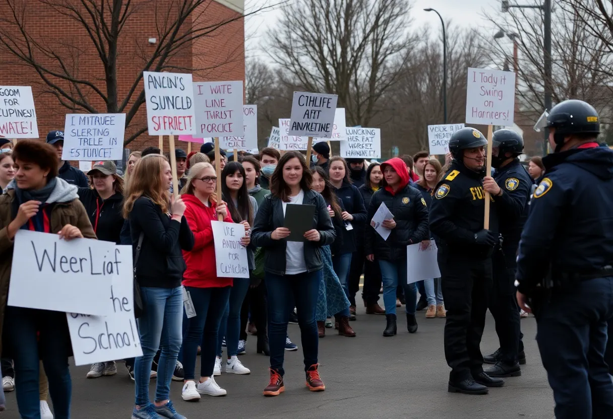 Students protesting at a Texas high school regarding immigration issues.