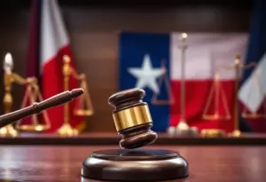 A gavel and Texas flag symbolize the ruling on a law concerning state investment.