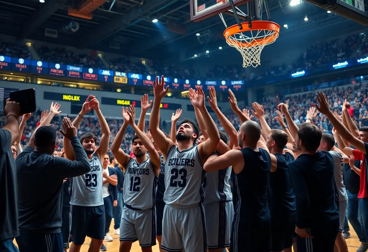 Texas Longhorns basketball team celebrates victory against Ole Miss
