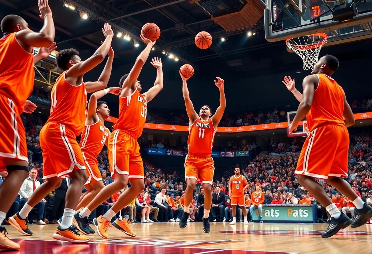Texas Longhorns basketball team celebrating victory