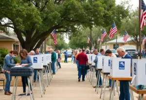Voters casting ballots at a Texas polling station