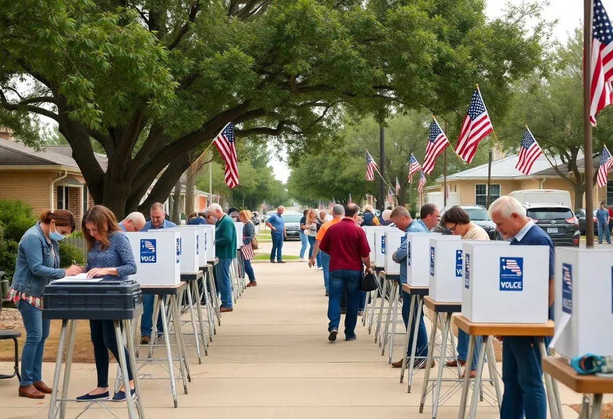 Voters casting ballots at a Texas polling station