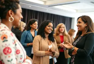 Diverse women networking at the Texas Women's Leadership Conference