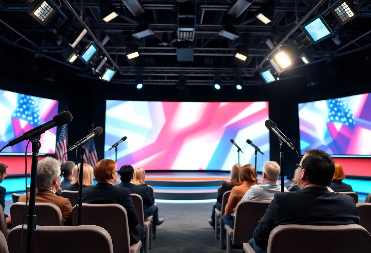 Television studio set representing political discussion