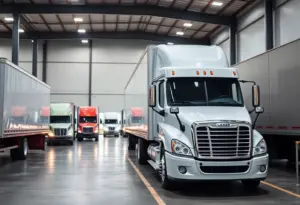 Logistics trucks at Transportation Insight facility