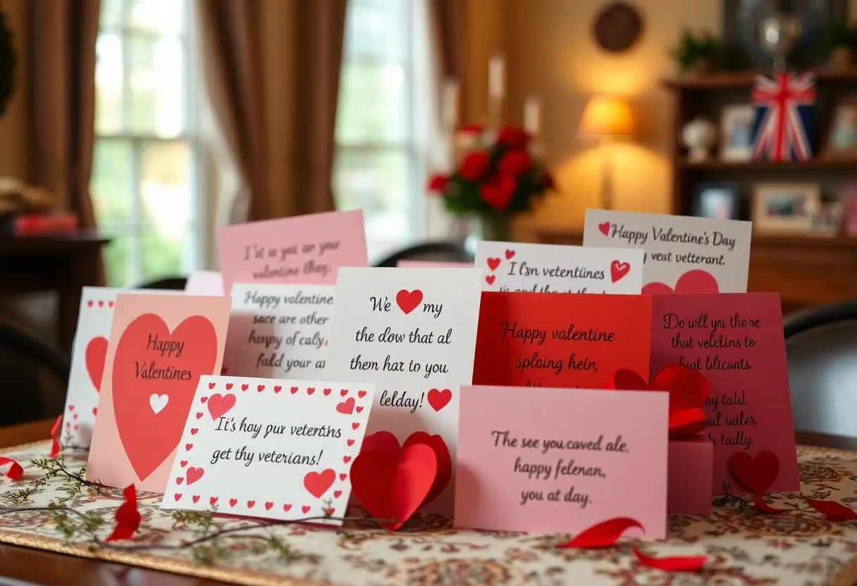 A variety of Valentine's Day cards for veterans