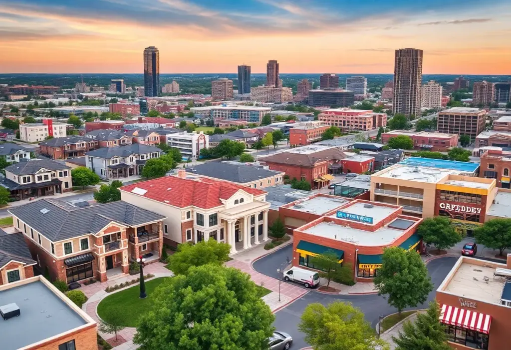 Modern cityscape of Waco, Texas with luxury homes and businesses
