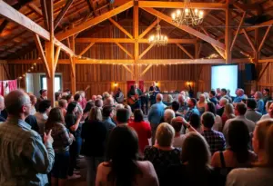 Community gathering at Worship Night featuring live music