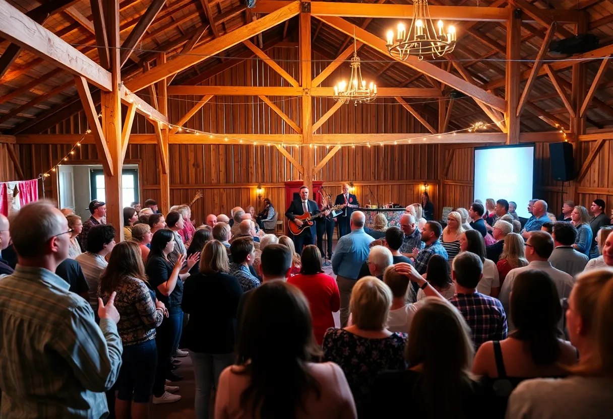 Community gathering at Worship Night featuring live music